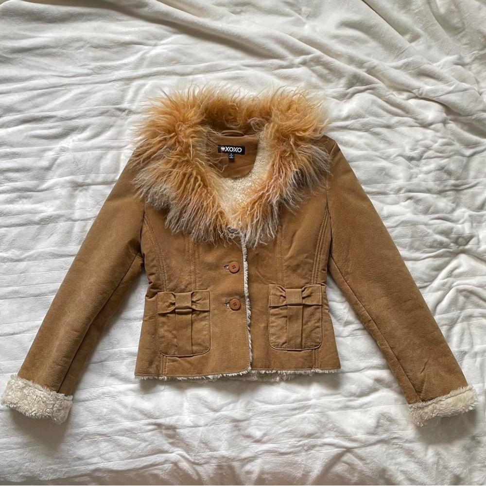 XOXO Tan Teddy Jacket with Fur Trim